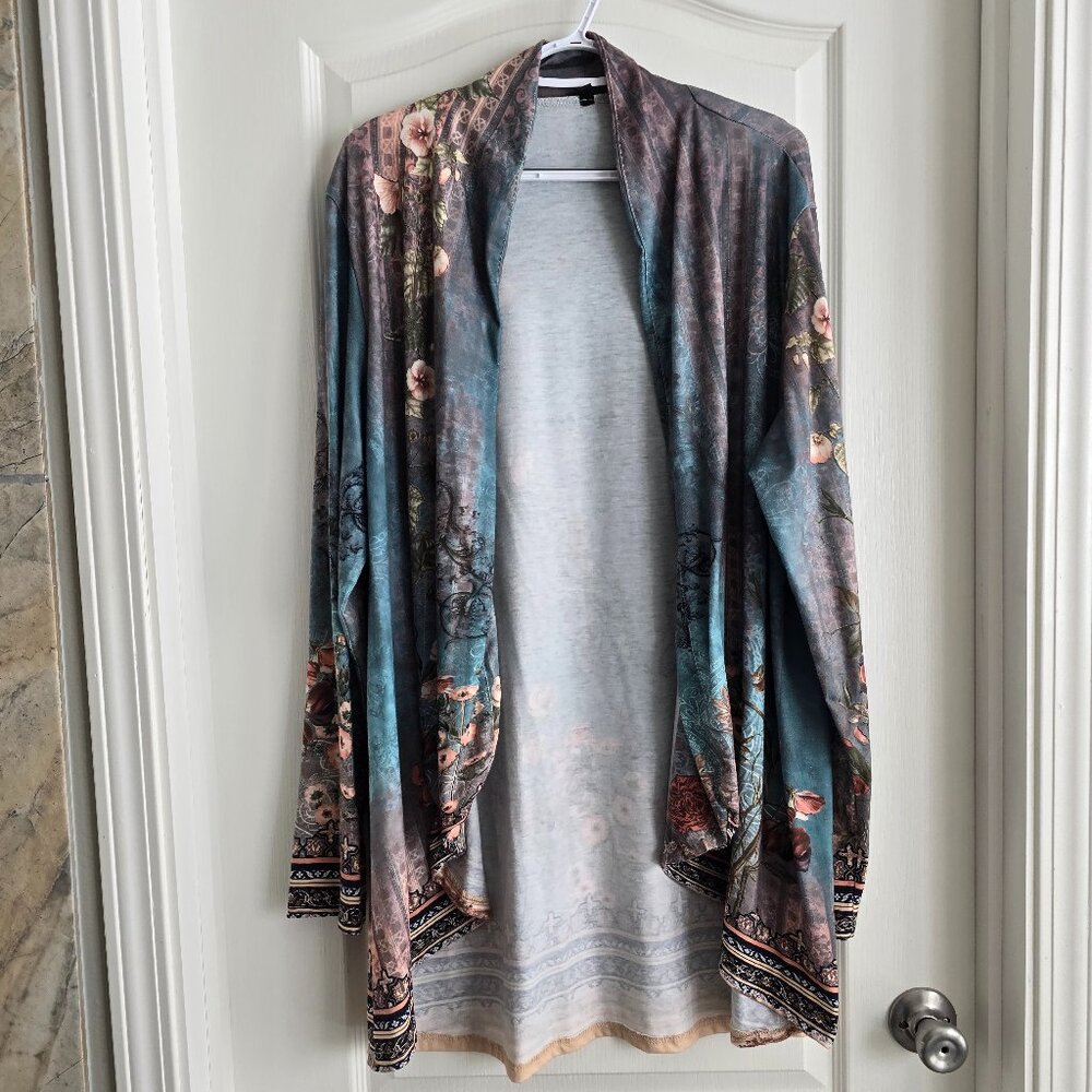 Multi-Colored Hi-Low Cascade LS Cardigan